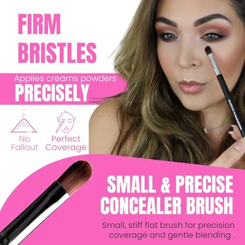 Beauty Junkees Flat Concealer Brush Under Eye - Small Concealer Brush for Foundation, Eyebrows, Nose Contour, Color Corrector, Cream & Powder Cosmetics - Synthetic Bristles - görsel 4