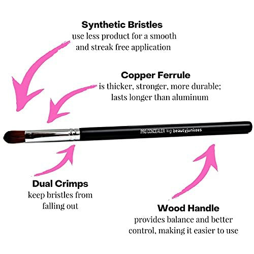 Beauty Junkees Flat Concealer Brush Under Eye - Small Concealer Brush for Foundation, Eyebrows, Nose Contour, Color Corrector, Cream & Powder Cosmetics - Synthetic Bristles - görsel 6