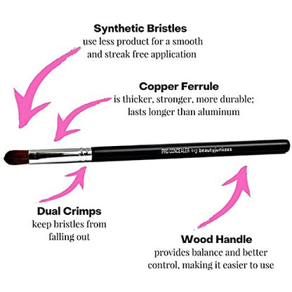 Beauty Junkees Flat Concealer Brush Under Eye - Small Concealer Brush for Foundation, Eyebrows, Nose Contour, Color Corrector, Cream & Powder Cosmetics - Synthetic Bristles