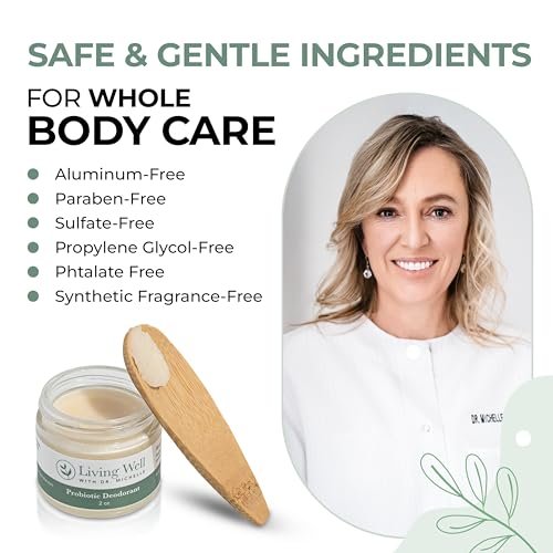 Living Well with Dr. Michelle Probiotic Whole Body Deodorant Cream | Unscented, Aluminum-Free & Paraben-Free | Natural Deodorant for Sensitive Skin, Underarms & Beyond Avelisse