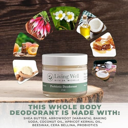 Living Well with Dr. Michelle Probiotic Whole Body Deodorant Cream | Unscented, Aluminum-Free & Paraben-Free | Natural Deodorant for Sensitive Skin, Underarms & Beyond Avelisse