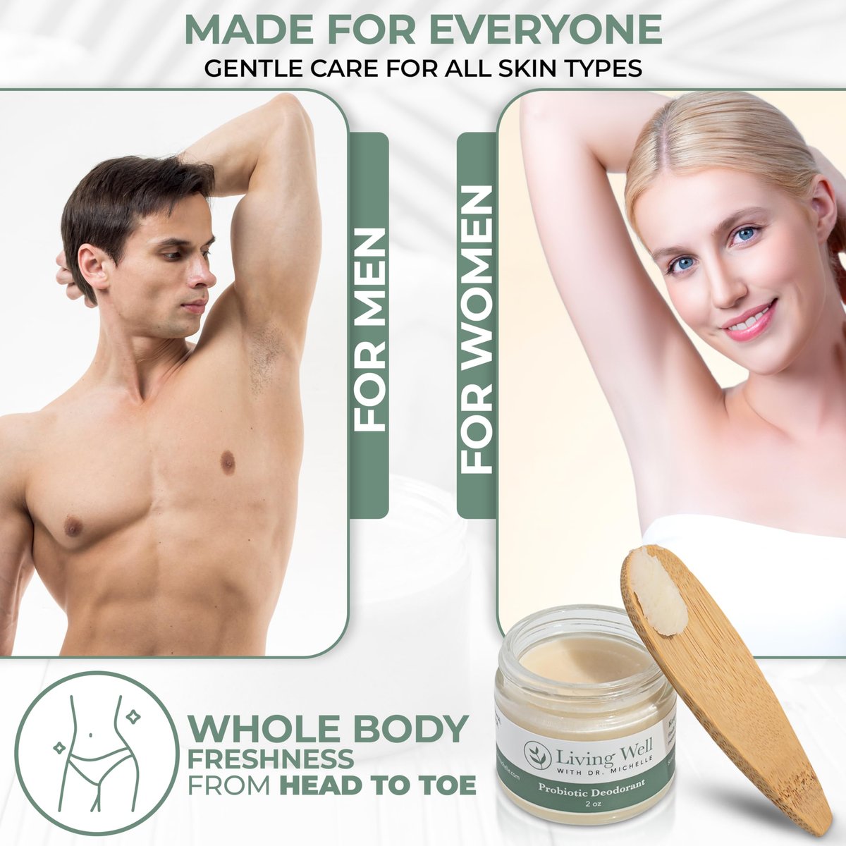 Living Well with Dr. Michelle Probiotic Whole Body Deodorant Cream | Unscented, Aluminum-Free & Paraben-Free | Natural Deodorant for Sensitive Skin, Underarms & Beyond Avelisse