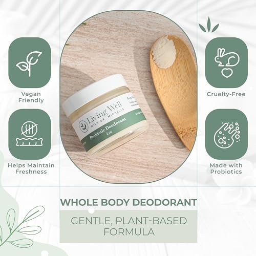 Living Well with Dr. Michelle Probiotic Whole Body Deodorant Cream | Unscented, Aluminum-Free & Paraben-Free | Natural Deodorant for Sensitive Skin, Underarms & Beyond Avelisse