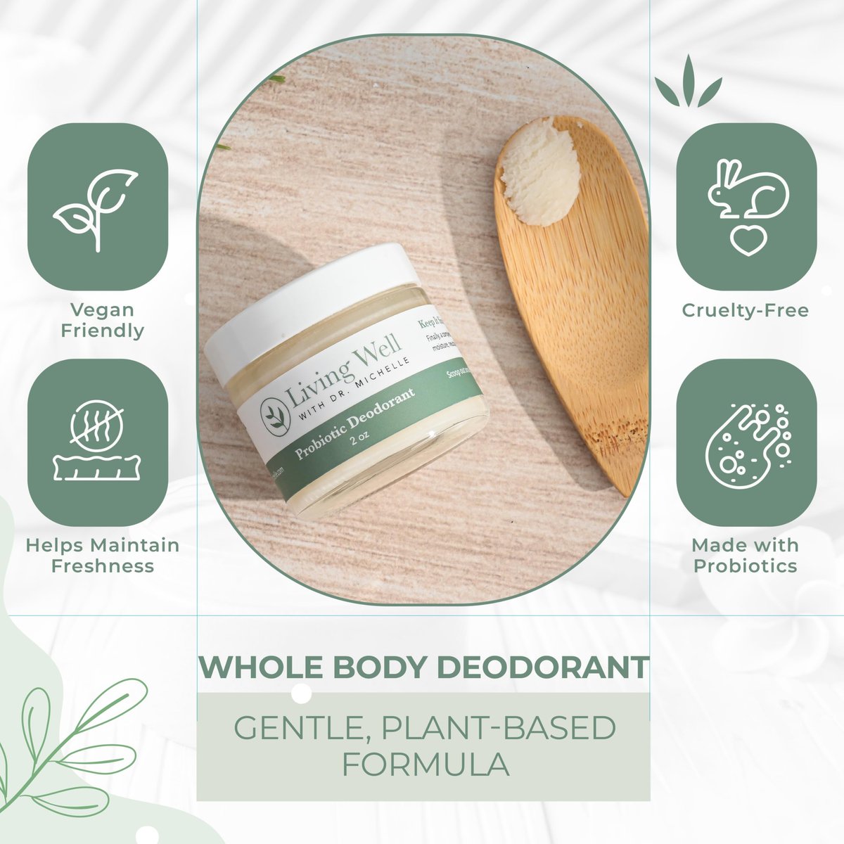 Living Well with Dr. Michelle Probiotic Whole Body Deodorant Cream | Unscented, Aluminum-Free & Paraben-Free | Natural Deodorant for Sensitive Skin, Underarms & Beyond Avelisse
