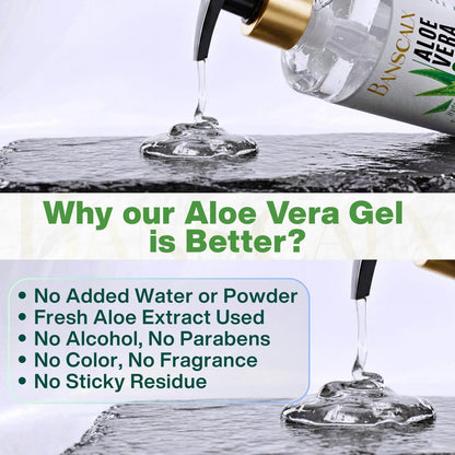 BANSCALX Aloe Vera Gel - 99% Pure Natural Aloe Vera - Hydrating & Soothing Gel for Face, Skin, Scalp & Hair – After Sun Care, Dry & Sensitive Skin, Non-Sticky, Alcohol-Free (10.14 oz)