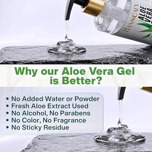 BANSCALX Aloe Vera Gel - 99% Pure Natural Aloe Vera - Hydrating & Soothing Gel for Face, Skin, Scalp & Hair – After Sun Care, Dry & Sensitive Skin, Non-Sticky, Alcohol-Free (10.14 oz) - görsel 4
