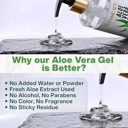 BANSCALX Aloe Vera Gel - 99% Pure Natural Aloe Vera - Hydrating & Soothing Gel for Face, Skin, Scalp & Hair – After Sun Care, Dry & Sensitive Skin, Non-Sticky, Alcohol-Free (10.14 oz)