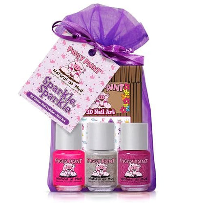Piggy Paint 100% Non-Toxic Girls Nail Polish Gift Set - Sparkle, Sparkle! - Safe, Cruelty-Free, Vegan, Low Odor for Kids (4 Pack, 0.13 Fl Oz Each) Avelisse