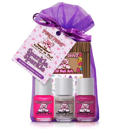 Piggy Paint 100% Non-Toxic Girls Nail Polish Gift Set - Sparkle, Sparkle! - Safe, Cruelty-Free, Vegan, Low Odor for Kids (4 Pack, 0.13 Fl Oz Each) Avelisse