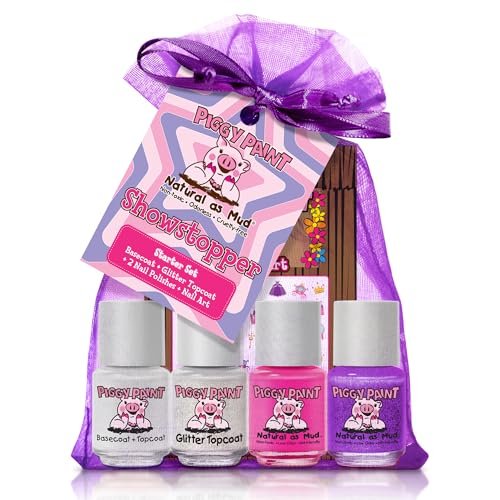 Piggy Paint Showstopper Starter Set: 100% Non-Toxic, Cruelty-Free Kids Nail Polish (4-Pack) Avelisse