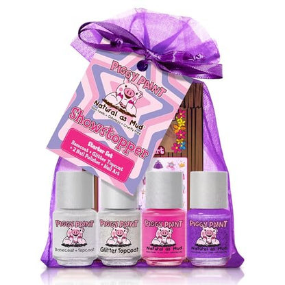 Piggy Paint Showstopper Starter Set: 100% Non-Toxic, Cruelty-Free Kids Nail Polish (4-Pack) Avelisse