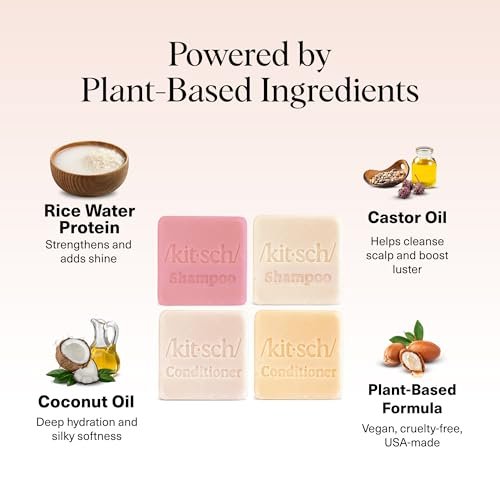 Kitsch Shampoo and Conditioner Set - 4pc Sampler Bars: Rice Water, Castor Oil & Coconut Oil for Hair Growth, Repair & Moisture - Bottle-Free Beauty Avelisse