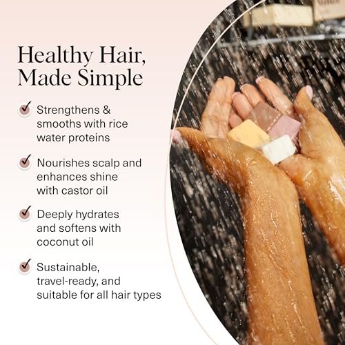 Kitsch Shampoo and Conditioner Set - 4pc Sampler Bars: Rice Water, Castor Oil & Coconut Oil for Hair Growth, Repair & Moisture - Bottle-Free Beauty Avelisse