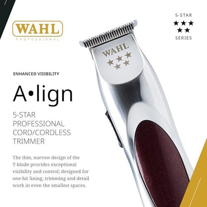 Wahl Professional 5 Star Align Trimmer - Cordless Narrow T-Blade Trimmer for Precision Beard & Mustache Grooming Avelisse