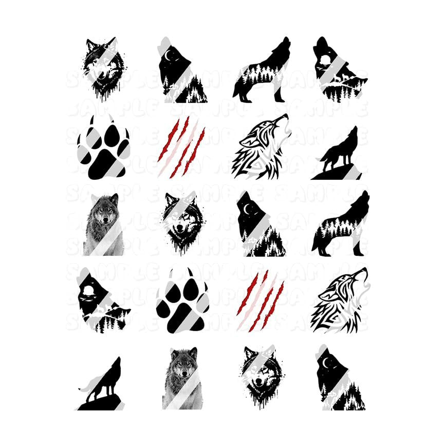 Wolf Black Nail Art Decals - Waterslide Nail Decals - Design #3 - görsel 1
