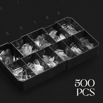Aprés Gel-X Natural Coffin Short Tip Box - 500pc Gel-X Nail Tips, 11 Sizes 00-9, Clear Avelisse