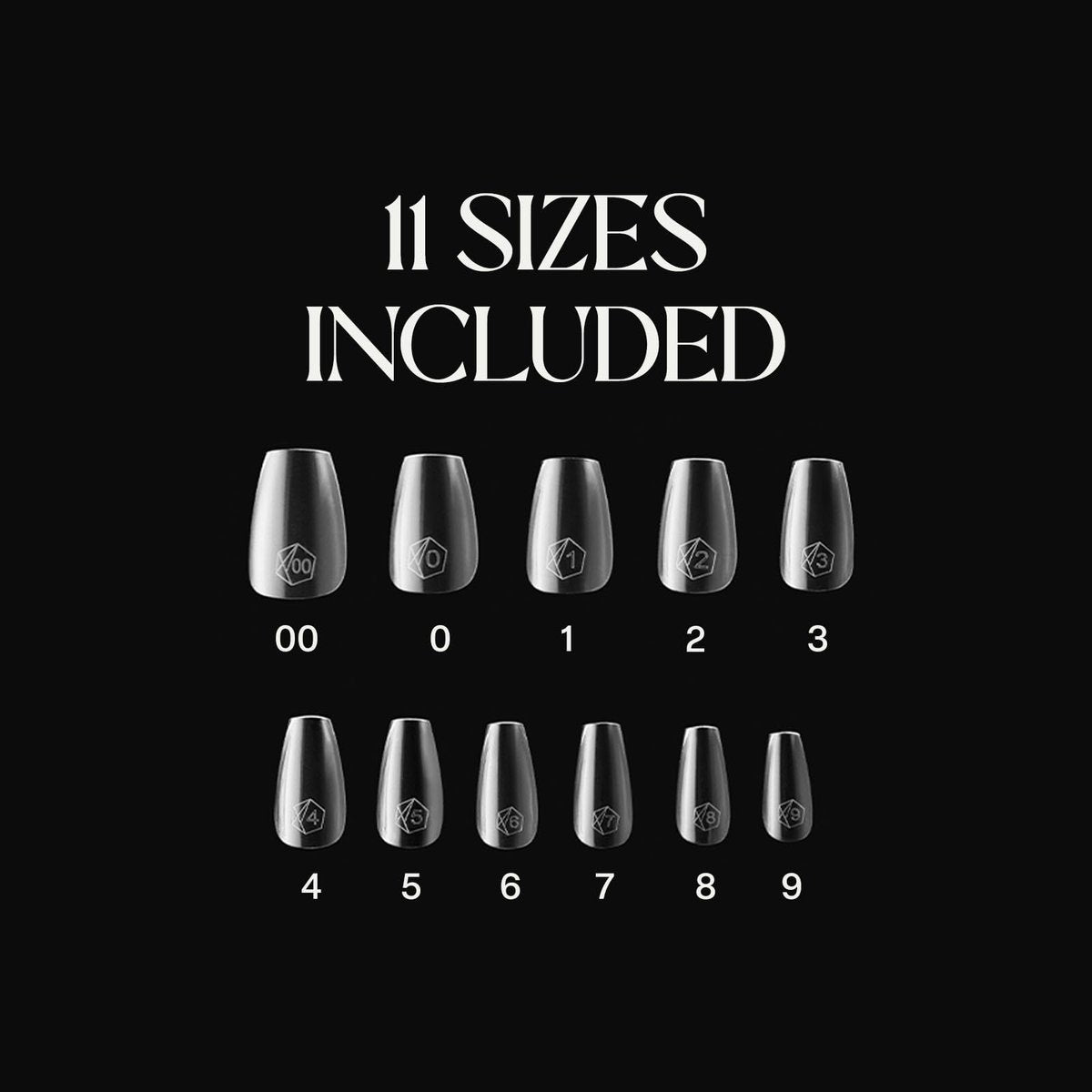 Aprés Gel-X Natural Coffin Short Tip Box - 500pc Gel-X Nail Tips, 11 Sizes 00-9, Clear Avelisse