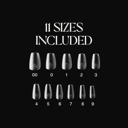 Aprés Gel-X Natural Coffin Short Tip Box - 500pc Gel-X Nail Tips, 11 Sizes 00-9, Clear Avelisse