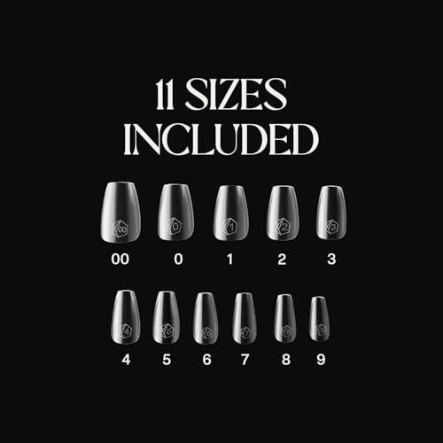 Aprés Gel-X Natural Coffin Short Tip Box - 500pc Gel-X Nail Tips, 11 Sizes 00-9, Clear Avelisse