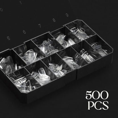 Aprés Gel-X Natural Coffin Short Tip Box - 500pc Gel-X Nail Tips, 11 Sizes 00-9, Clear Avelisse