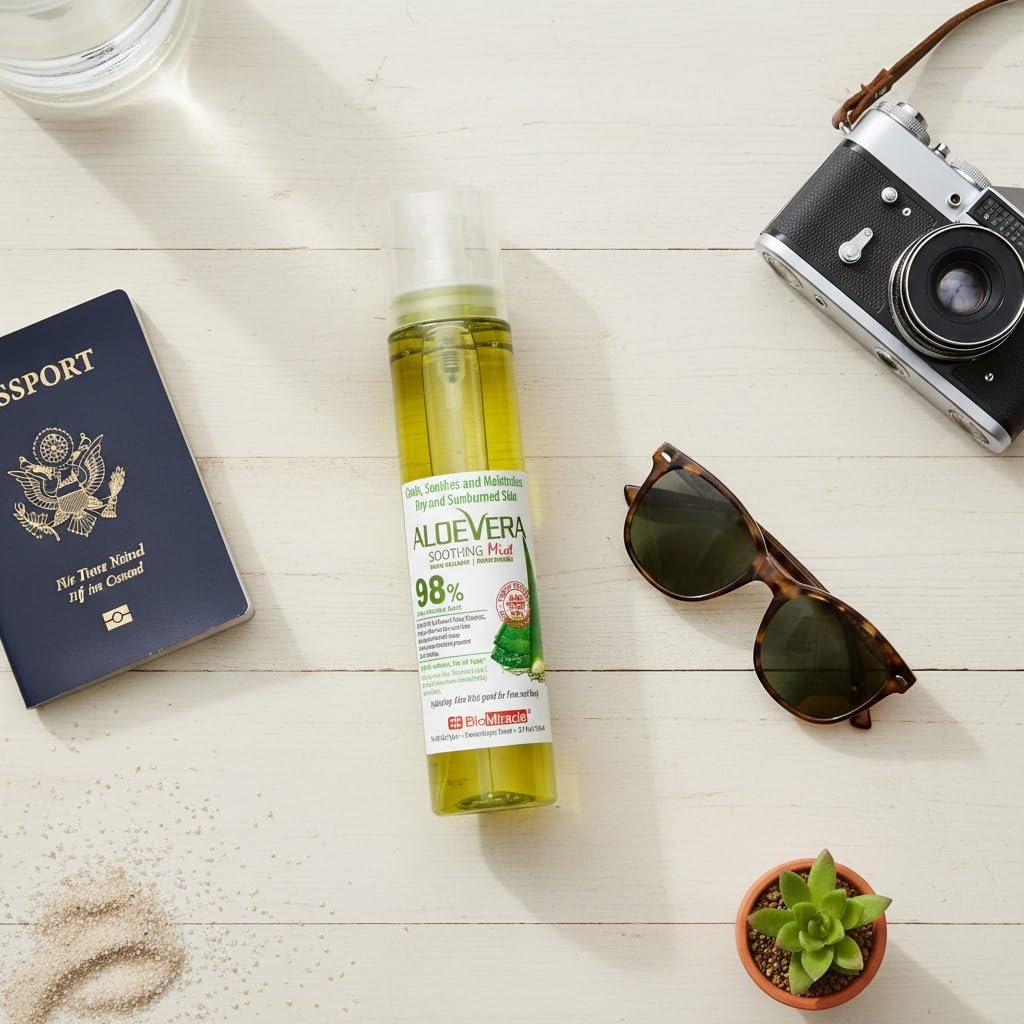 BioMiracle 98% Organic Aloe Vera Mist (3.9 oz x 3) – Cooling Sunburn Relief, Hydrating Face Spray with Vitamins C & E for Dry or Irritated Skin Avelisse