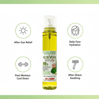 BioMiracle 98% Organic Aloe Vera Mist (3.9 oz x 3) – Cooling Sunburn Relief, Hydrating Face Spray with Vitamins C & E for Dry or Irritated Skin Avelisse