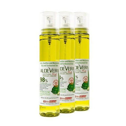 BioMiracle 98% Organic Aloe Vera Mist (3.9 oz x 3) – Cooling Sunburn Relief, Hydrating Face Spray with Vitamins C & E for Dry or Irritated Skin Avelisse