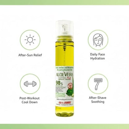 BioMiracle 98% Organic Aloe Vera Mist (3.9 oz x 3) – Cooling Sunburn Relief, Hydrating Face Spray with Vitamins C & E for Dry or Irritated Skin Avelisse