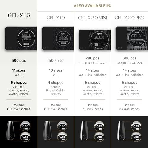 Aprés Gel-X® Sculpted Square Short Tip Box | 500pc Gel-X Nail Tips, 11 Sizes 00-9, Premium Quality for Professional Nail Extension Avelisse