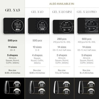 Aprés Gel-X® Sculpted Square Short Tip Box | 500pc Gel-X Nail Tips, 11 Sizes 00-9, Premium Quality for Professional Nail Extension Avelisse