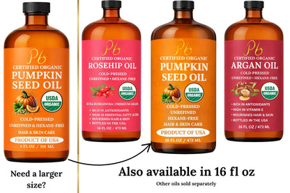 Pumpkin Seed Oil – USDA Organic, Cold-Pressed & 100% Pure, Unrefined, Pumpkin Oil for Hair Growth, Dry Skin & Face – Natural Anti-Aging Moisturizer & Hair Oil for Dry, Damaged Hair – Glass Bottle