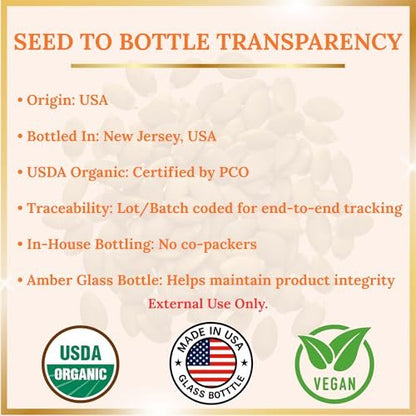 Pumpkin Seed Oil – USDA Organic, Cold-Pressed & 100% Pure, Unrefined, Pumpkin Oil for Hair Growth, Dry Skin & Face – Natural Anti-Aging Moisturizer & Hair Oil for Dry, Damaged Hair – Glass Bottle