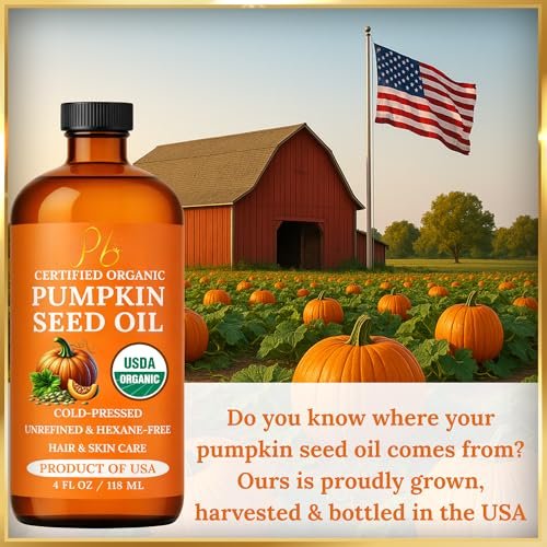 Pumpkin Seed Oil – USDA Organic, Cold-Pressed & 100% Pure, Unrefined, Pumpkin Oil for Hair Growth, Dry Skin & Face – Natural Anti-Aging Moisturizer & Hair Oil for Dry, Damaged Hair – Glass Bottle - görsel 4