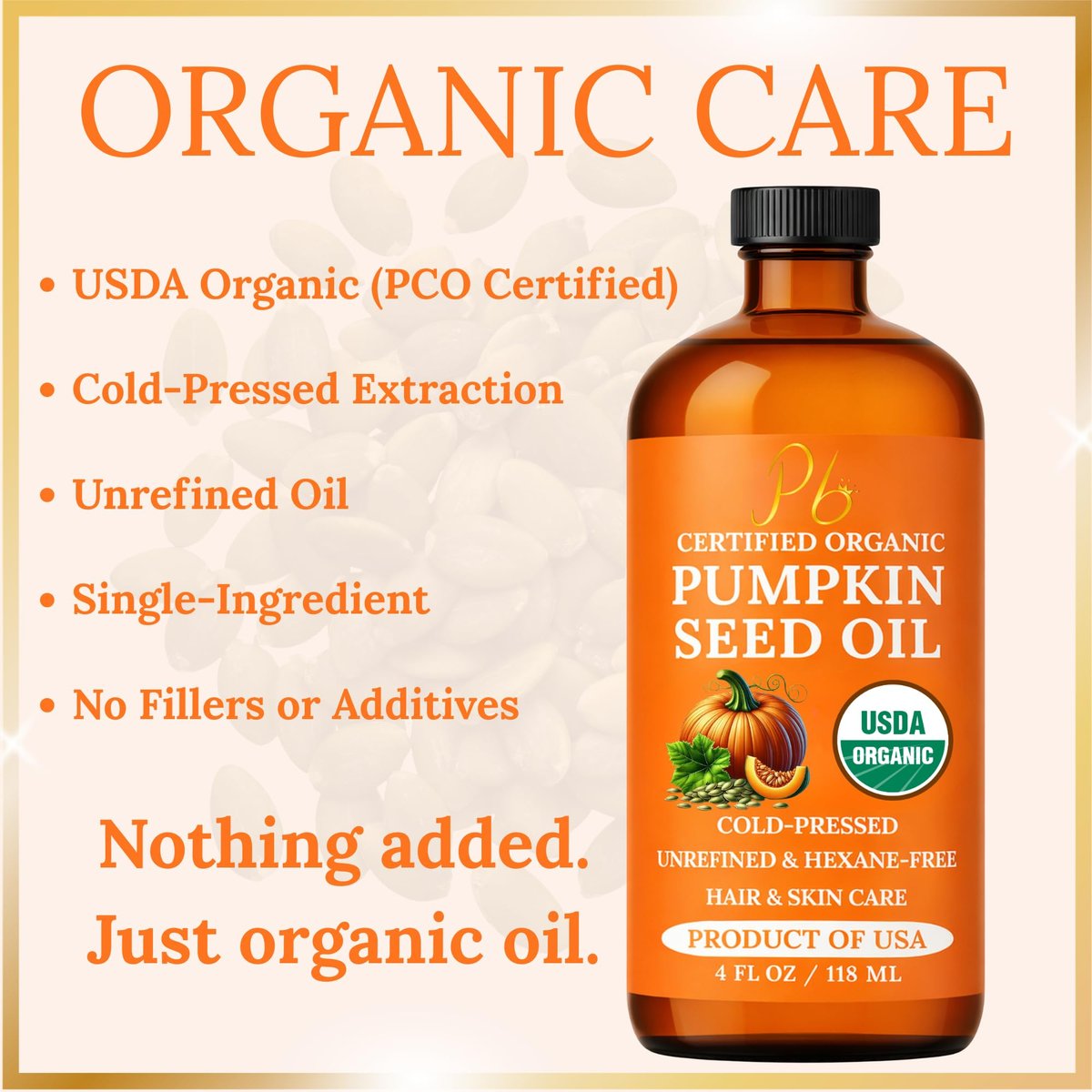 Pumpkin Seed Oil – USDA Organic, Cold-Pressed & 100% Pure, Unrefined, Pumpkin Oil for Hair Growth, Dry Skin & Face – Natural Anti-Aging Moisturizer & Hair Oil for Dry, Damaged Hair – Glass Bottle - görsel 9