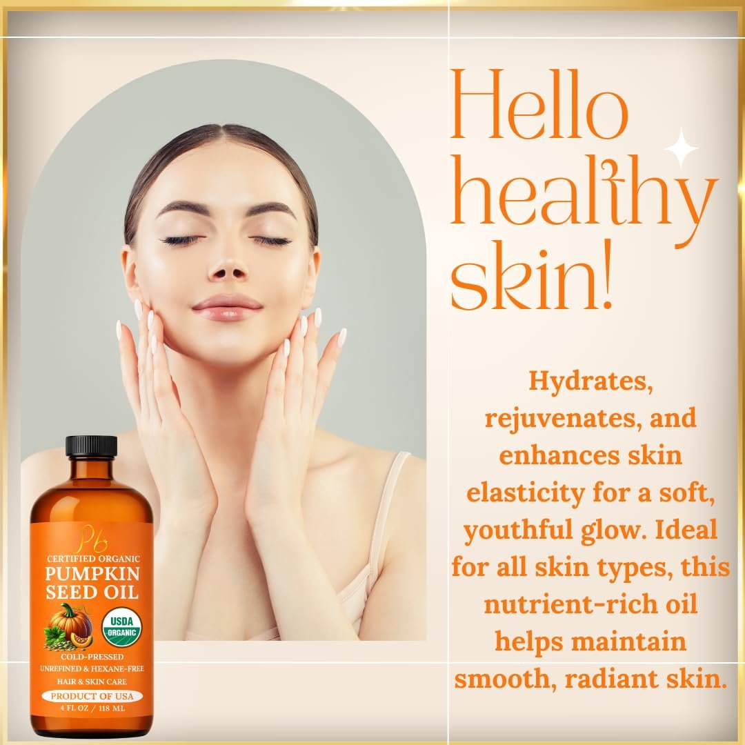 Pumpkin Seed Oil – USDA Organic, Cold-Pressed & 100% Pure, Unrefined, Pumpkin Oil for Hair Growth, Dry Skin & Face – Natural Anti-Aging Moisturizer & Hair Oil for Dry, Damaged Hair – Glass Bottle - görsel 17