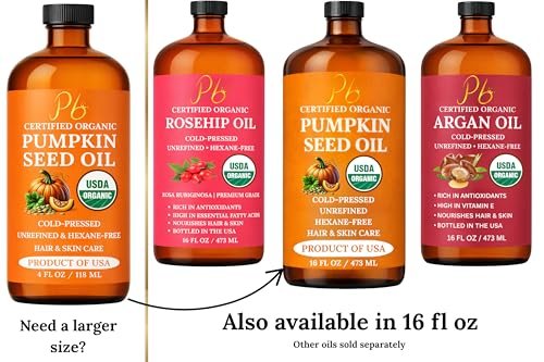 Pumpkin Seed Oil – USDA Organic, Cold-Pressed & 100% Pure, Unrefined, Pumpkin Oil for Hair Growth, Dry Skin & Face – Natural Anti-Aging Moisturizer & Hair Oil for Dry, Damaged Hair – Glass Bottle - görsel 6