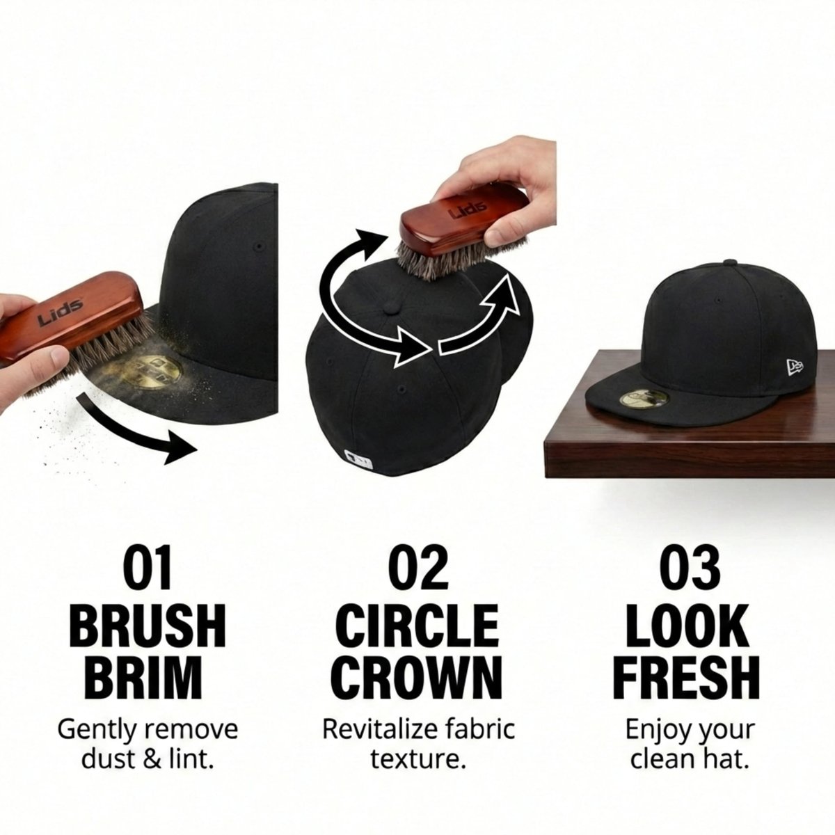 Lids Premium Horsehair Hat Brush – Soft Bristle Wood Handle Felt Hat Cleaner for Cowboy, Felt, Wool Fedoras, Baseball Caps & Snapbacks - görsel 7