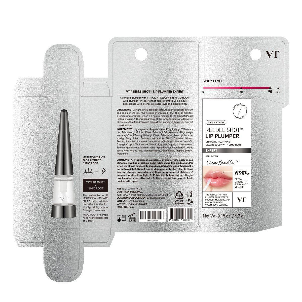 VTCOSMETICS Reedle Shot Lip Plumper - Moisturizing Transparent Lip Gloss, Fragrance-Free, 0.15 oz (4.3 g) - Korean Cosmetics (Expert) Avelisse