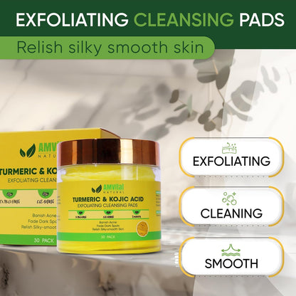 AMVital Turmeric Kojic Acid Cleansing Pads – Nourishing Single-Use Face Pads for Brightening & Exfoliating