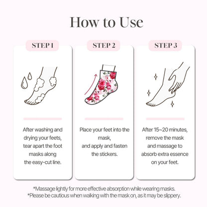 Koelf Rose Petal Satin Foot Mask (5 Pairs) – Korean Intensive Nourishing Socks for Smooth, Soft Feet