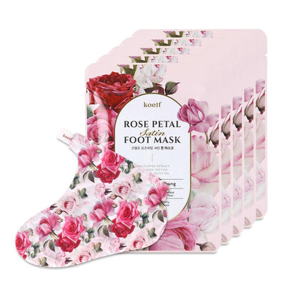 Koelf Rose Petal Satin Foot Mask (5 Pairs) – Korean Intensive Nourishing Socks for Smooth, Soft Feet