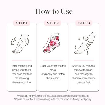 Koelf Rose Petal Satin Foot Mask (5 Pairs) – Korean Intensive Nourishing Socks for Smooth, Soft Feet