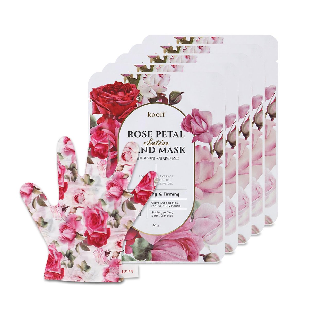 Koelf PETITFEE Rose Petal Satin Hand Mask (5 Pairs) – Intensive Nourishing & Moisturizing Gloves with Peptide, Collagen, Shea Butter for Silky Smooth Hands - görsel 1