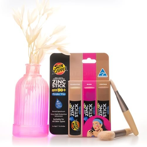 Sun Zapper Zinc Sunscreen Stick Beauty 3-Pack SPF 50+ (Light, Dark, Pink) – Tinted Mineral Sunscreen for Face, Makeup SPF Blush Stick, Water Resistant, Travel Size 12g (0.42 oz) Each, Australian Made Avelisse