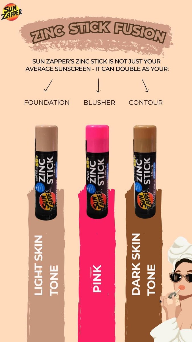 Sun Zapper Zinc Sunscreen Stick Beauty 3-Pack SPF 50+ (Light, Dark, Pink) – Tinted Mineral Sunscreen for Face, Makeup SPF Blush Stick, Water Resistant, Travel Size 12g (0.42 oz) Each, Australian Made Avelisse
