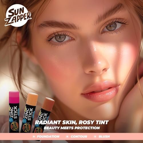 Sun Zapper Zinc Sunscreen Stick Beauty 3-Pack SPF 50+ (Light, Dark, Pink) – Tinted Mineral Sunscreen for Face, Makeup SPF Blush Stick, Water Resistant, Travel Size 12g (0.42 oz) Each, Australian Made Avelisse