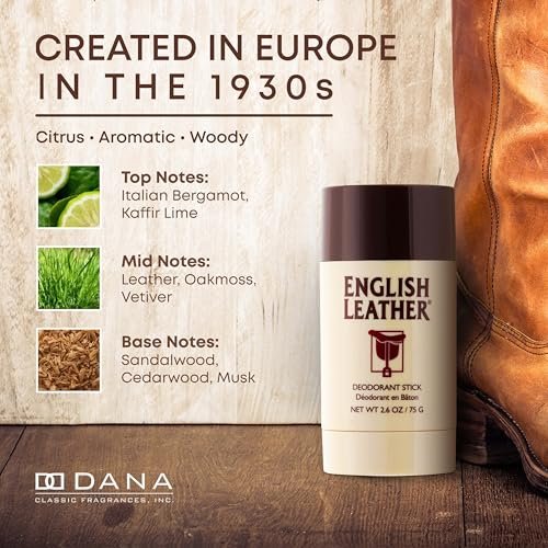 English Leather Deodorant for Men - Classic & Masculine with Long Lasting Citrus, Aromatic & Woody Scent (2.6 Oz / 75 g) Avelisse