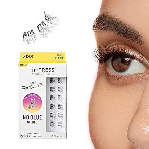imPRESS Kiss Impress Falsies Press On Self Adhesive Eyelashes - Natural Volume, 10mm-12mm, Black, No Glue Needed, Invisible Band, 12 Lash Clusters - Classy - görsel 2