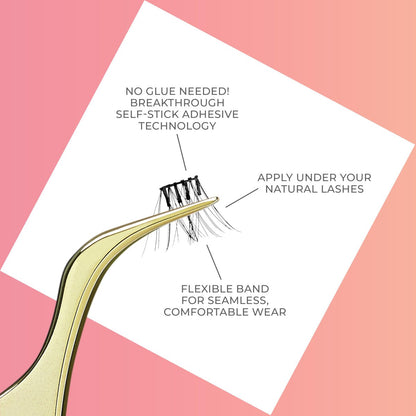 imPRESS Kiss Impress Falsies Press On Self Adhesive Eyelashes - Natural Volume, 10mm-12mm, Black, No Glue Needed, Invisible Band, 12 Lash Clusters - Classy