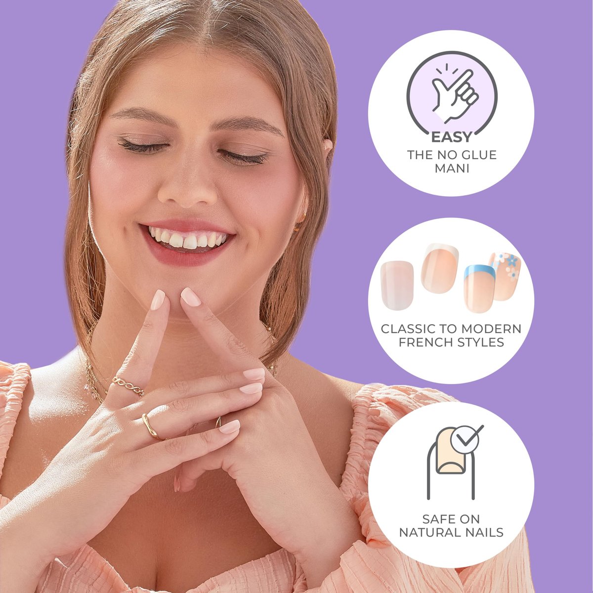 imPRESS No Glue Mani Press On Nails - French 'Heroic' Light Neutral + White Tip, Short Squoval, 30 Nails + Prep Pad & Tools - görsel 5